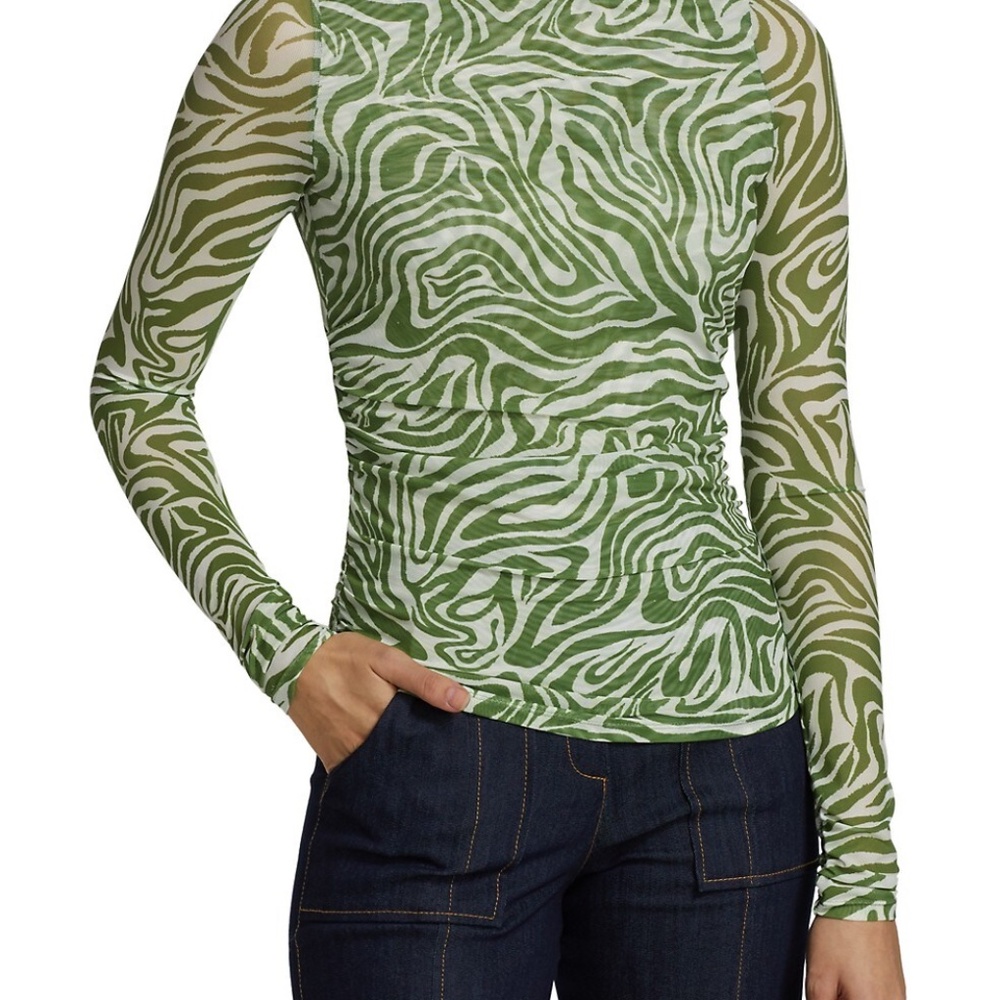 Cinq à Sept Woodblock Zebra Shirred Turtleneck